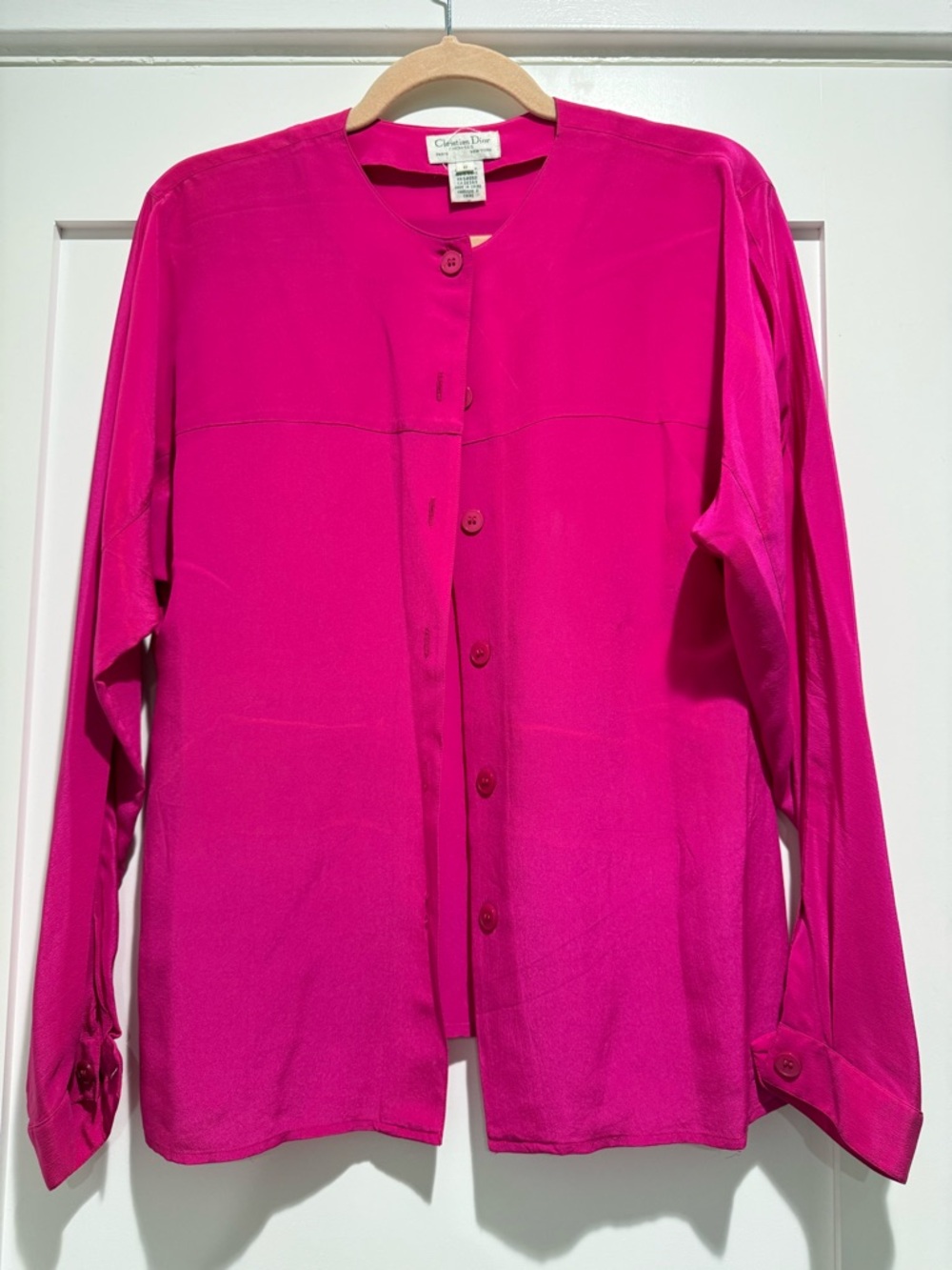 Vintage Christian Dior Hot Fuschia Pink Silk Button Blouse